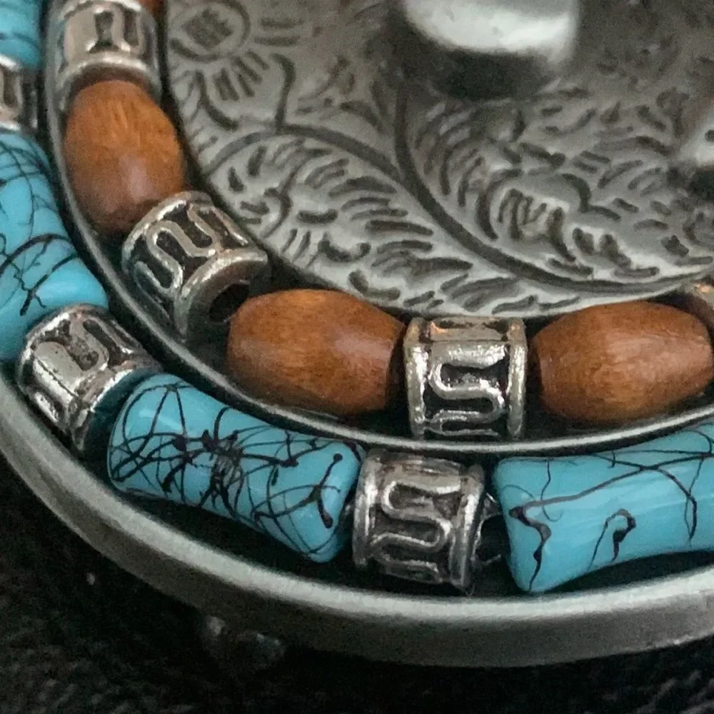 Cowboy Boot Belt Buckle, Antiqued Silver Tone Faux Turquoise, Western Style